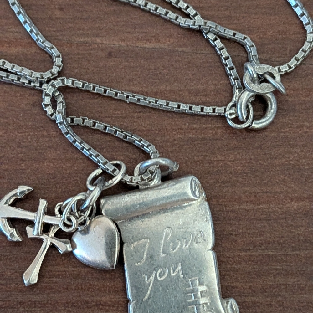 Silver Charm Necklace with Heart and Anchor